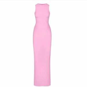 Skims Cotton Candy Pink High Neck Maxi Bodycon Dress
